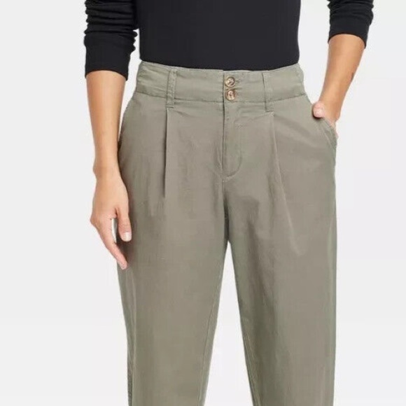 A • NEW DAY | Olive Green High Waist Pleat Front Tapered Trousers Khakis - Picture 2 of 16